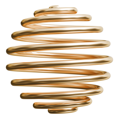 Altın spiral yay küre soyut şekil ve altın parlak metalik bobin küre grafik sanat objesi, 3d illüstrasyon