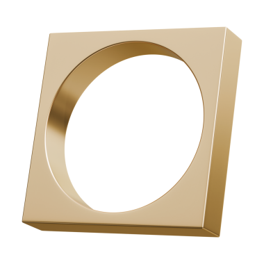 Altın perspektifli kare kare çerçeve ve metalik parlak, içi boş geometrik yapı, 3d illüstrasyon