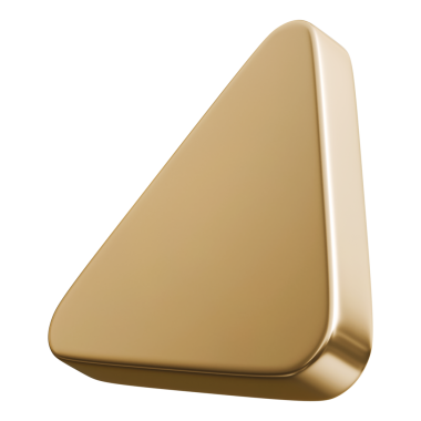 Altın eğimli yuvarlak üçgen soyut şekil ve altın parlak metalik kabarık geometrik sanat objesi, 3d illüstrasyon