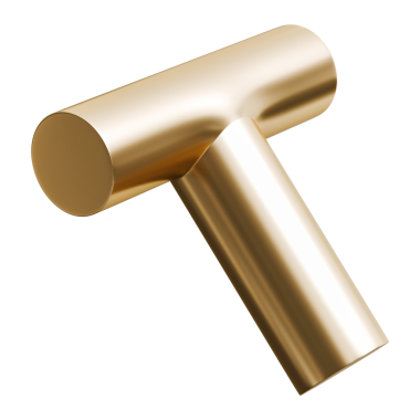 Altın üçlü boru eklem biçimi soyut ve altın parlak metalik tee bağlayıcısı endüstriyel yapı, 3D illüstrasyon