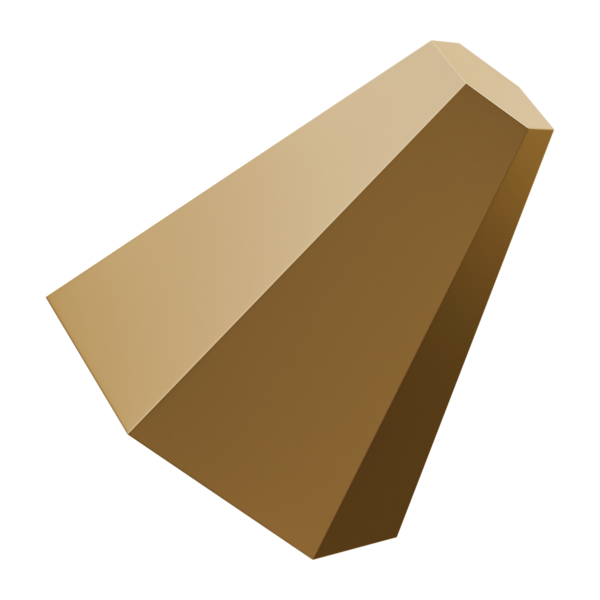 Altın işlemeli piramit soyut şekil ve altın parıltılı metalik cepheli prizma grafik sanat objesi, 3d illüstrasyon