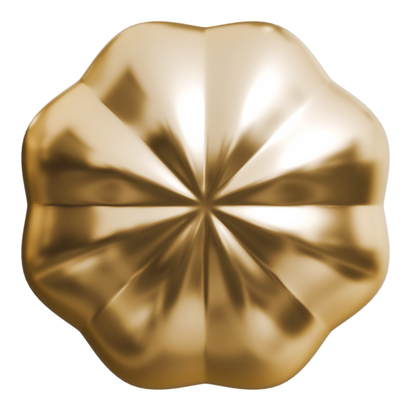 Altın flütlü tırtıklı küre soyut şekil ve altın parıltılı metalik kıvrımlı yapı, 3D illüstrasyon