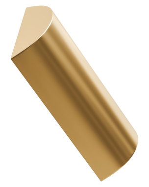 Altın yarı silindir yarı daire çubuk ve altın parlak metalik d şekli prizma yapısı, 3 boyutlu illüstrasyon