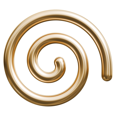 Altın spiral kıvrımlı soyut şekil ve altın parlak metalik bobin eğrisi yapısı, 3D illüstrasyon