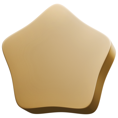 Altın kabarık yıldız, soyut şekil ve parlak metalik yuvarlak geometrik yapı, 3D illüstrasyon.