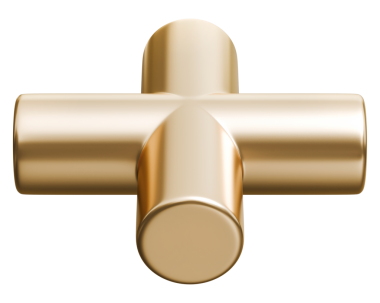 Artı çapraz altın ekleme işareti ve altın renkli metalik pozitif sembol, 3d illüstrasyon