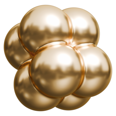 Altın eğimli kabarcık kümesi soyut şekil ve altın renkli metalik molekül perspektif yapısı, 3d illüstrasyon