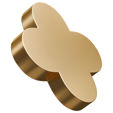 Altın eğimli yuvarlak haç soyut şekil ve altın pürüzsüz metalik kalın dörtlü folyo yapı, 3D illüstrasyon