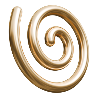 Altın spiral kıvrımlı soyut şekil ve altın parlak metalik dinamik bobin yapısı, 3D illüstrasyon