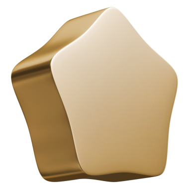 Altın sarısı yuvarlak yıldız ödül perspektifi şekil ve altın parlak metalik kabarık geometrik yapı, 3D illüstrasyon