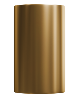 Altın kalınlığında dikey silindir soyut şekil ve altından parlak metalik katı sütun yapısı, 3D illüstrasyon