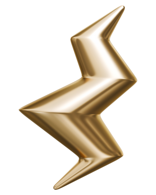 Yıldırım taşı altın sembolü ve parlak metalik enerji flaş yapısı, 3D illüstrasyon