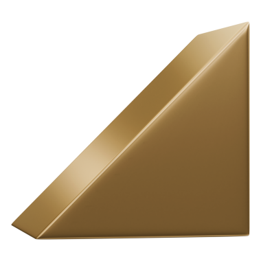 Üçgen altın kama ve altın parlak metalik geometrik eğim yapısı, 3 boyutlu illüstrasyon