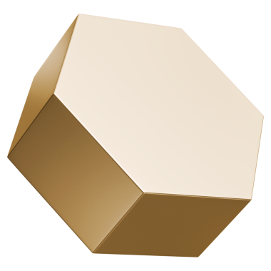 Altın altıgen prizma taban şekli ve altın mat metalik geometrik platform yapısı, 3 boyutlu illüstrasyon