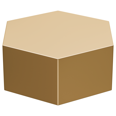 Altıgen kaide altın platform ve altın matte metalik geometrik podyum bloğu, 3D illüstrasyon