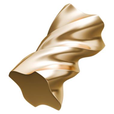 Bükülmüş altın spiral sütun soyut şekil ve altın parlak metalik dinamik sütun yapısı, 3D illüstrasyon