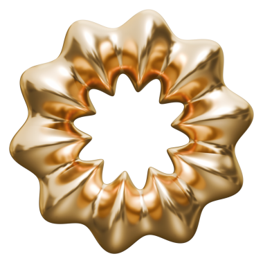 Dalgalı altın yüzük ve altın metalik parıltılı 3D flütlü daire şekli, 3D resim