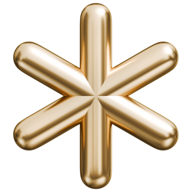 Asterisk altın kıvılcımı ve altın metalik parlak yıldız patlaması şekli, 3D illüstrasyon