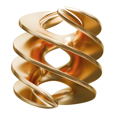 Çift sarmallı altın spiral ve birbirine dolanmış metalik parlak kurdele yapısı, 3 boyutlu illüstrasyon