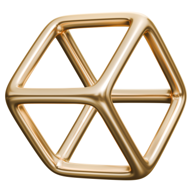 Altıgen altın kablo ve altın metalik parlak 3 boyutlu geometrik kafes yapısı, 3 boyutlu illüstrasyon