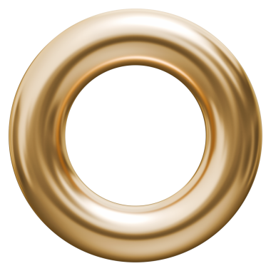 Torus altın yüzüğü ve altın metalik parlak 3d geometrik daire şekli, 3d illüstrasyon