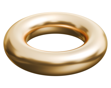 Torus altın yüzük izometrik ve altın metalik parlak 3d donut şekli, 3D illüstrasyon