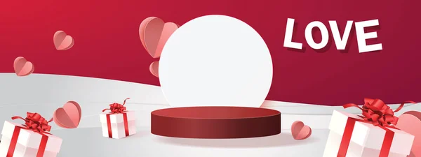 Podium Rot Produkt Hintergrund Für Valentine Pink Und Herz Liebe — Stockvektor