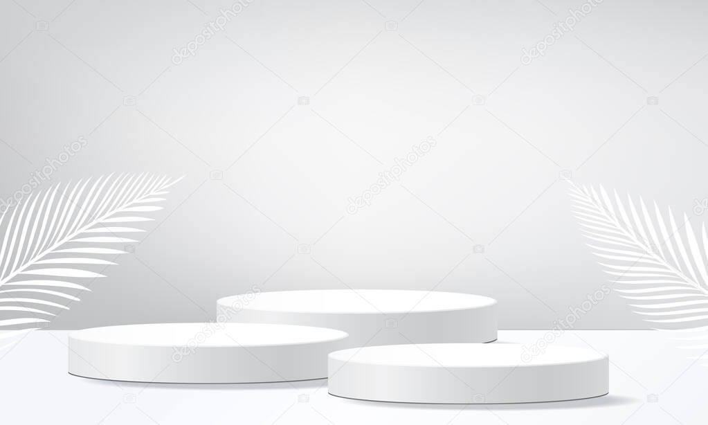 3d geometric podium mockup leaf tropical netural concept for showcase white background Abstract minimal scene product presentation 