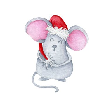 Beyaz arkaplanda izole edilmiş suluboya elle boyanmış fare çizimi