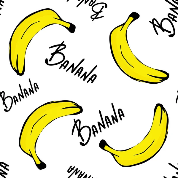 白地にバナナのシームレスなベクトルパターン — ストックベクタ