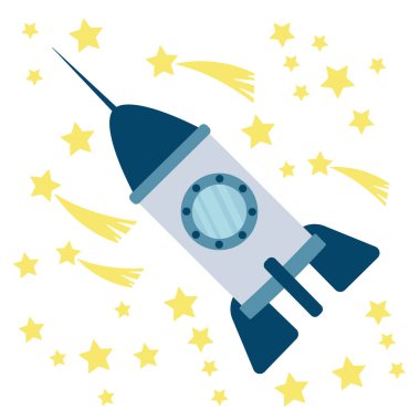 Renkli uzay gemisi beyaz arkaplanda zirveye çıkıyor