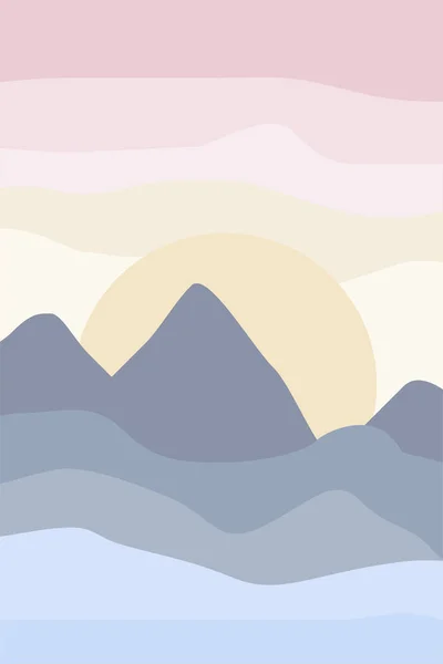 Minimalistic abstract landscape lake sun mountains vector