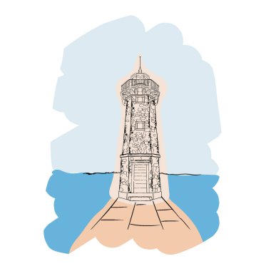 Eski deniz feneri el çizimi vektör çizim sanatı.
