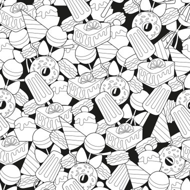 Şekersiz desen. Renkli karikatür çizimi. Beyaz arkaplan