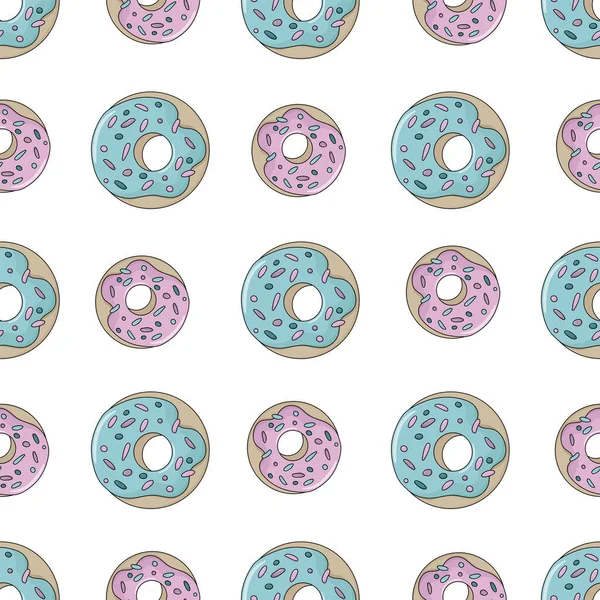 Donut Nahtlose Muster Bunte Cartoon Illustration Weißer Hintergrund — Stockvektor