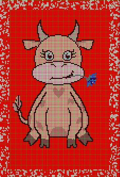 Cute childrens Christmas bull, grafika pikseli, haftu krzyżykowego Scheme.the wzór do dekoracji sweterów.a prezent własnymi rękami. — Zdjęcie stockowe