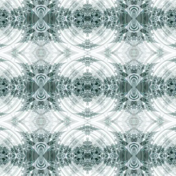 Zielony kalejdoskop abstrakcyjny wzór, idealna ilustracja do szalików i tkanin. wzór z fraktalnymi elementami graficznymi — Zdjęcie stockowe