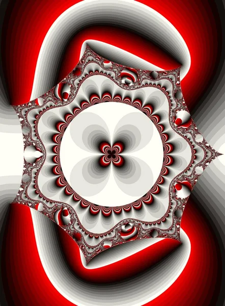 프랙탈 그래픽 요소와 빨간색, 검은색, 흰색으로 된 추상적 인 디자인 프랙탈 아트 — 스톡 사진