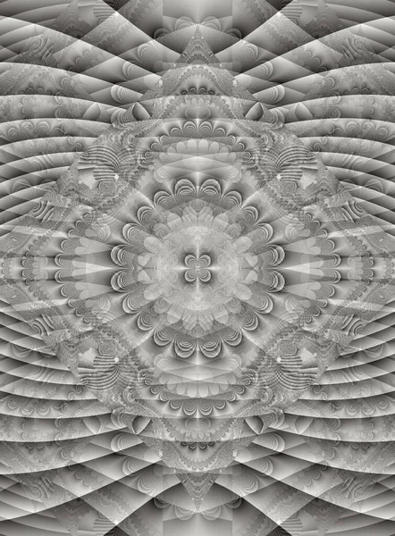 Un patrón abstracto único en tonos grises, un juego de colores blanco y negro, un dibujo con elementos gráficos fractales, — Foto de Stock