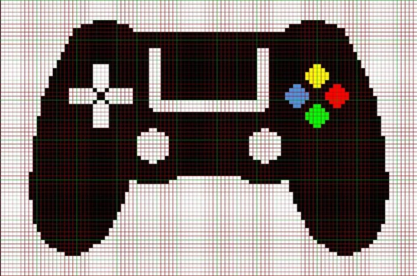 Joystick gry, grafika piksela.Projekt ściegu krzyżykowego.Wzór Jacquard, Mozaika — Zdjęcie stockowe