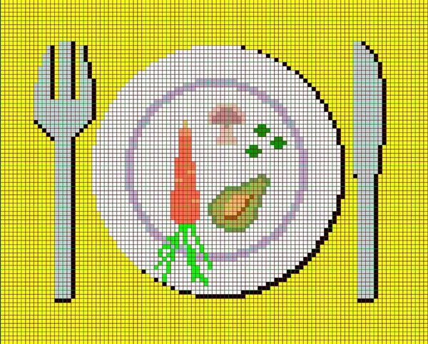 Café da manhã vegetariano, imagem estilizada, desenho de pixel de comida vegetariana em uma chapa — Fotografia de Stock