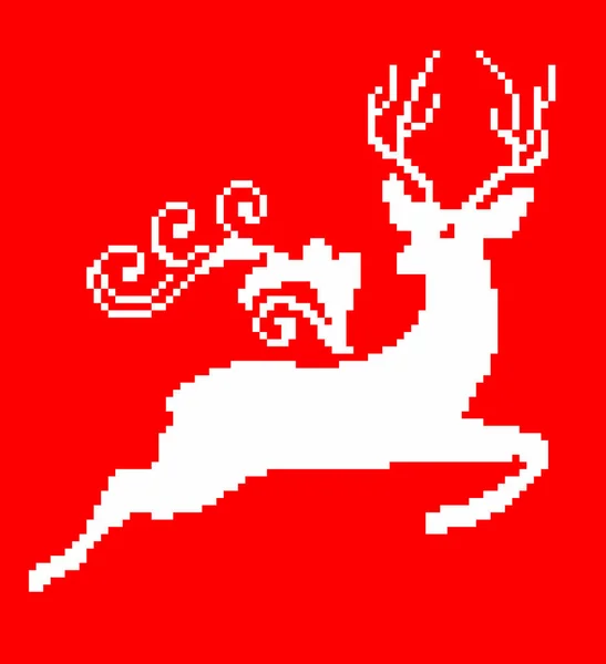 Um veado branco em um fundo vermelho.pixel art.Christmas. — Fotografia de Stock