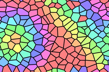 Renkli parlak mozaik çok renkli kareler, eşkenar dörtgenler ve üçgenler, lekeli cam pencereler..