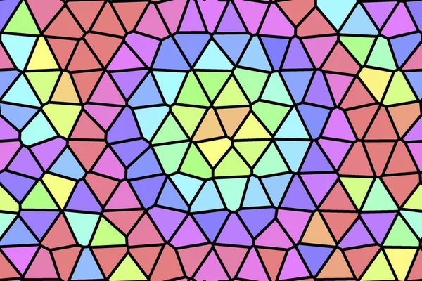 Kleurrijk helder mozaïek naadloos patroon van veelkleurige pleinen, ruitjes en driehoeken, glas in lood. — Stockfoto