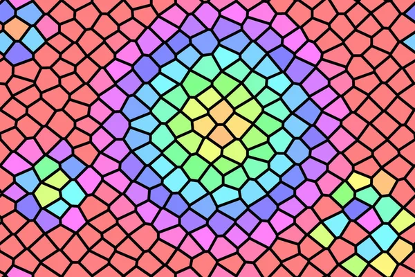Padrão sem costura mosaico brilhante colorido de quadrados multicoloridos, losangos e triângulos, janela de vidro manchado. — Fotografia de Stock