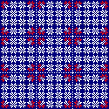 Mavi arka planda Norveç kar taneleriyle kusursuz örgü deseni