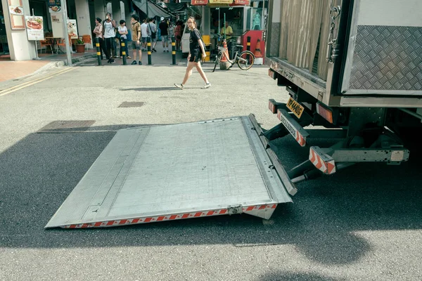 Detail Eines Gabelstaplers Einsatz Auf Der Straße China Stadt Singapur — Stockfoto