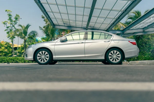 Modern Sedan Car Outdoor Parking Lot Transparent Roof Car Parking — Stock Photo, Image