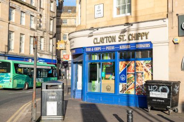 Newcastle on Tyne UK - 8 Ocak 2020 Clayton Street Chippy dış görünüş