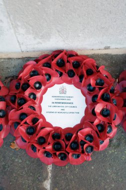 Tyne UK 'deki Newcastle: 17 Kasım 2025: Newcastle' daki anma etkinliği, önemli bir günde hayatını kaybeden kahramanların anısına bir anıta çelenk bırakıldığını gösteriyor